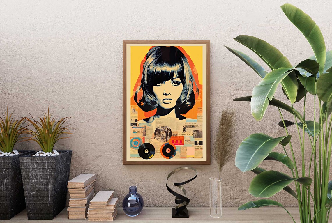 Retro Music Pop Art Woman Portrait With Vinyl Records Collage Poster - Image 4