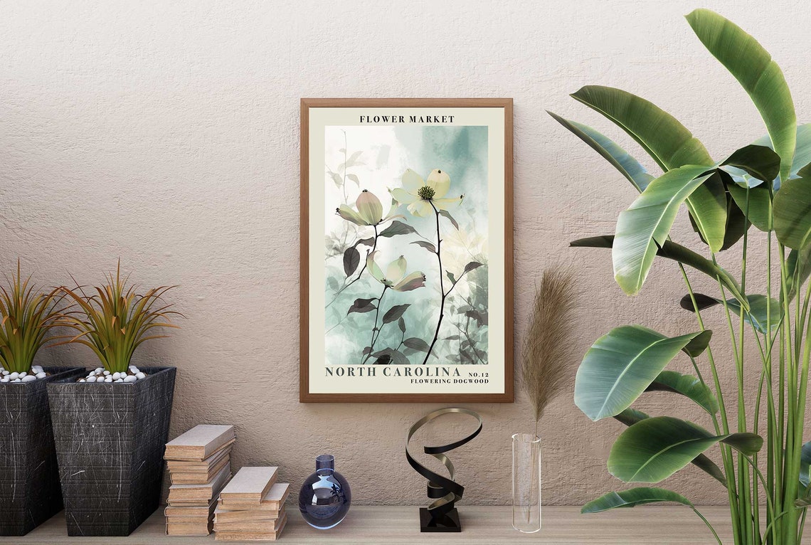 North Carolina Flowering Dogwood Watercolor Spring Botanical Poster - Image 3