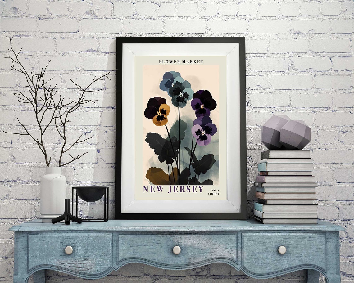 New Jersey Violet Pansy Blooms Botanical Flower Market Poster