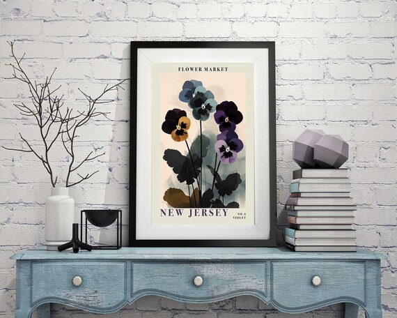 New Jersey Violet Pansy Blooms Botanical Flower Market Poster