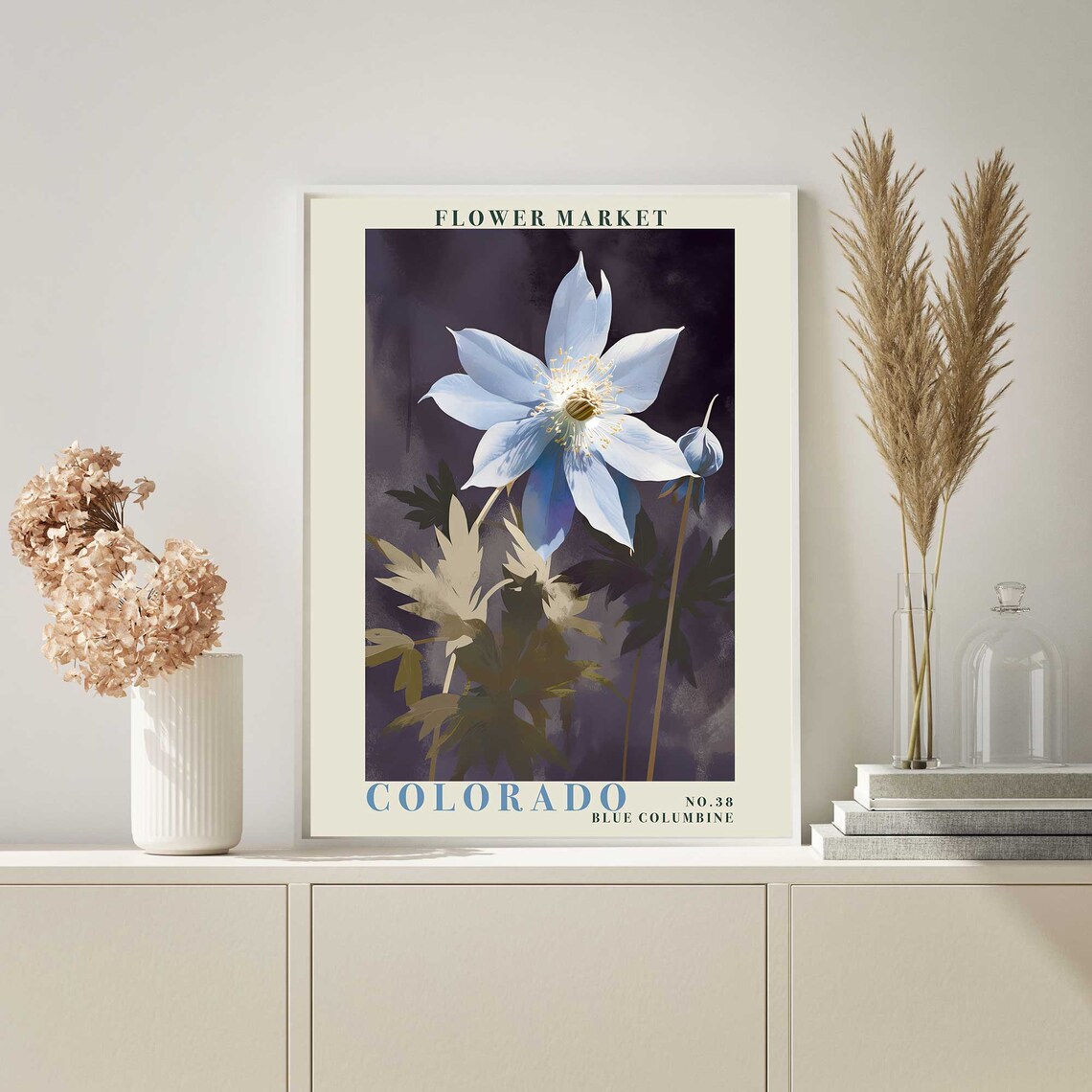 Colorado Flower Market Blue Columbine Night Bloom Botanical Poster - Image 3