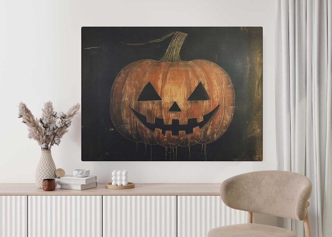 Moody Vintage Jack O Lantern Portrait Dark Crackled Halloween Poster - Image 2