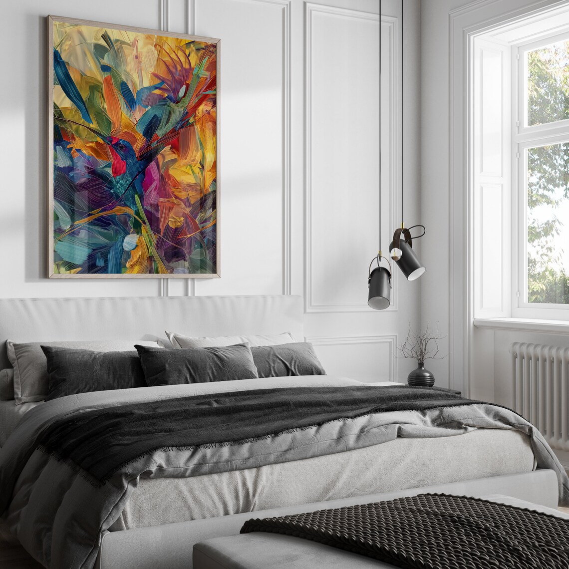 Vivid Songbird Among Wild Brushstrokes Abstract Bird Art Poster - Image 3