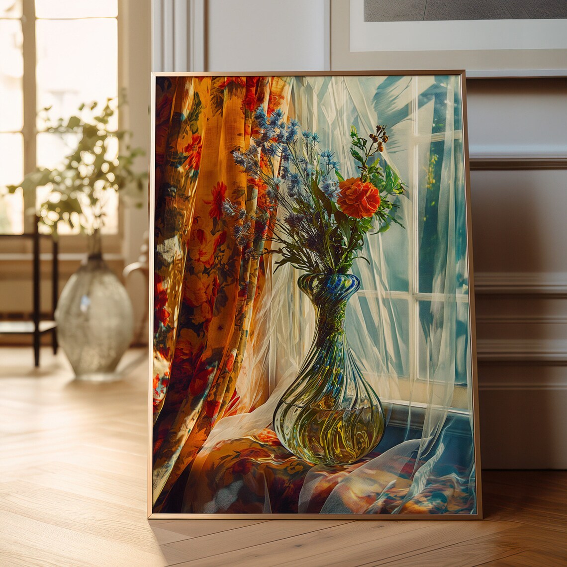Wildflower Vase by a Sunlit Window Nostalgic Floral Art Poster - Image 3
