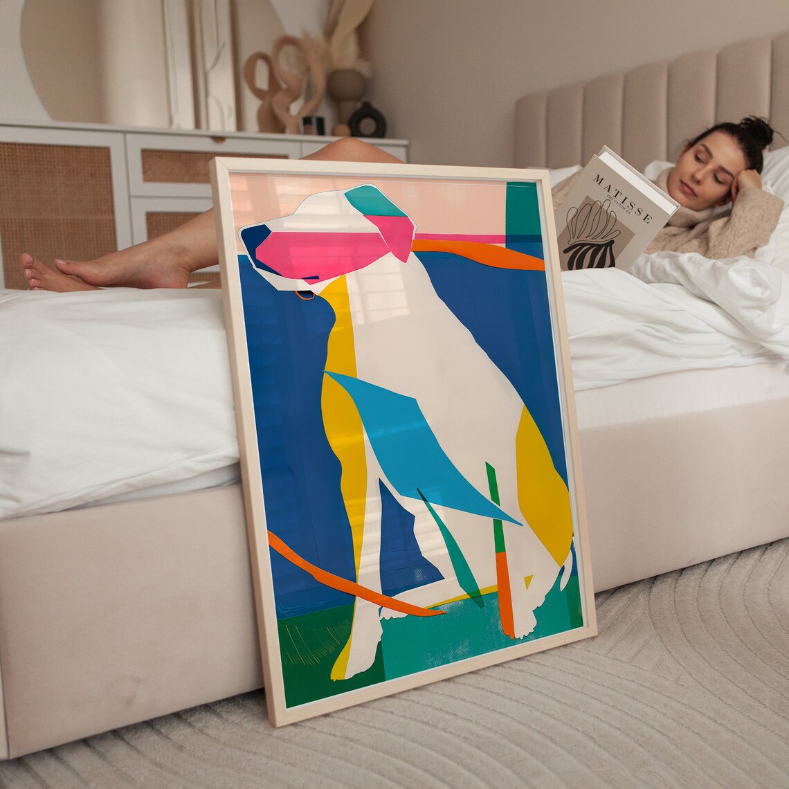 Matisse Style Abstract White Dog in Bold Color Blocks Poster - Image 6