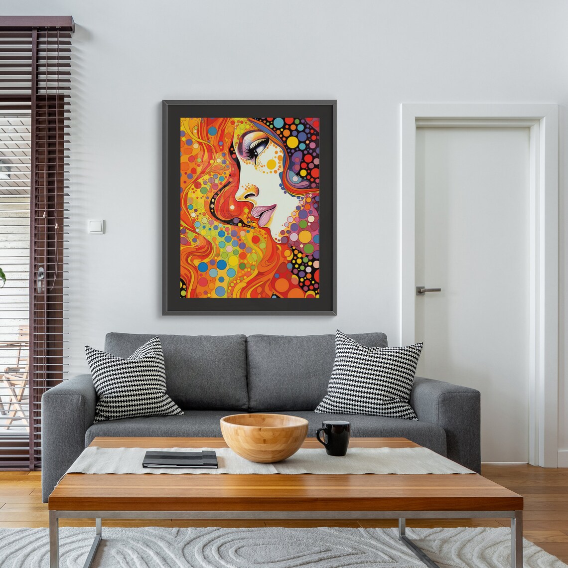Psychedelic Pop Art Woman Profile Surrounded by Polka Dots Poster - Image 6
