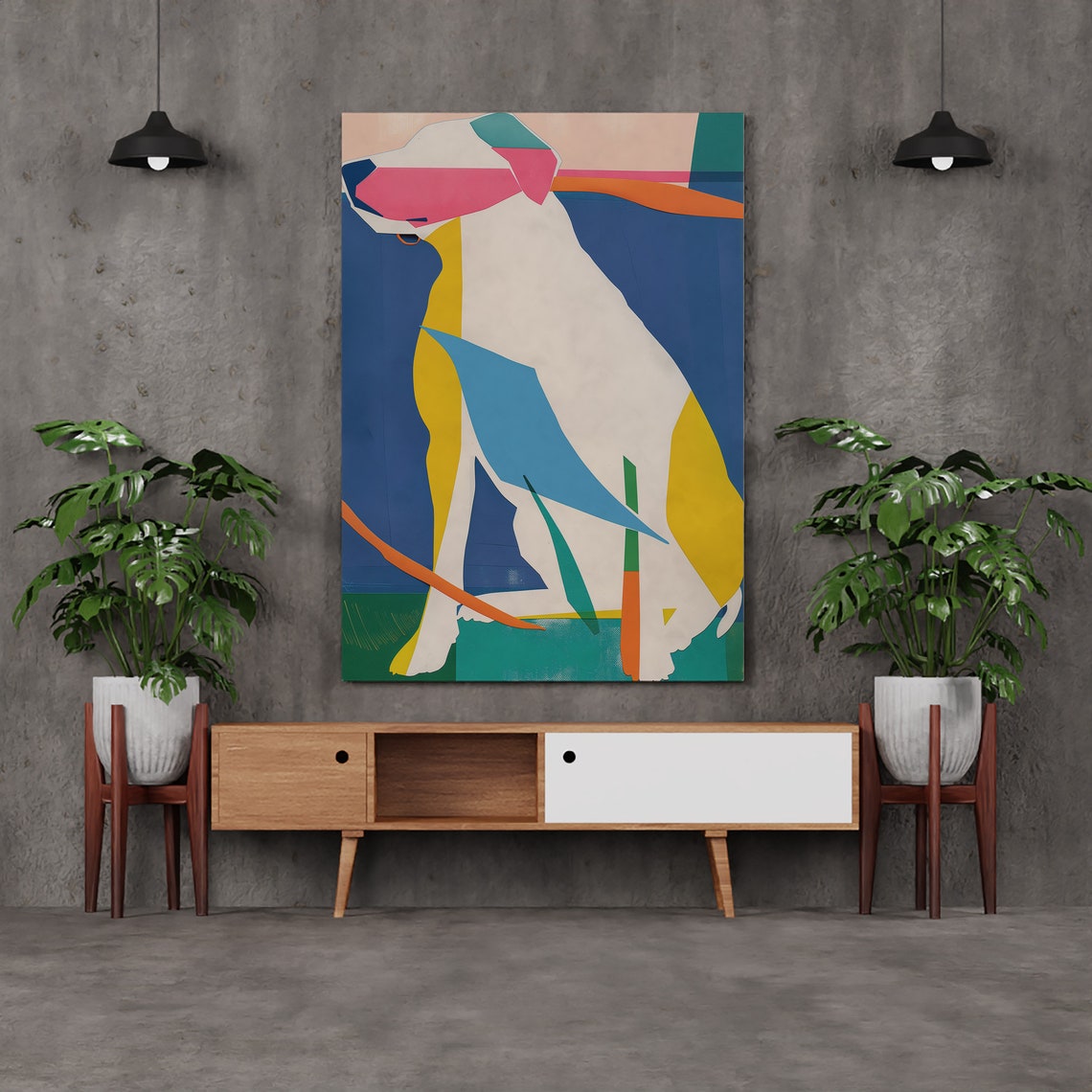Matisse Style Abstract White Dog in Bold Color Blocks Poster - Image 3
