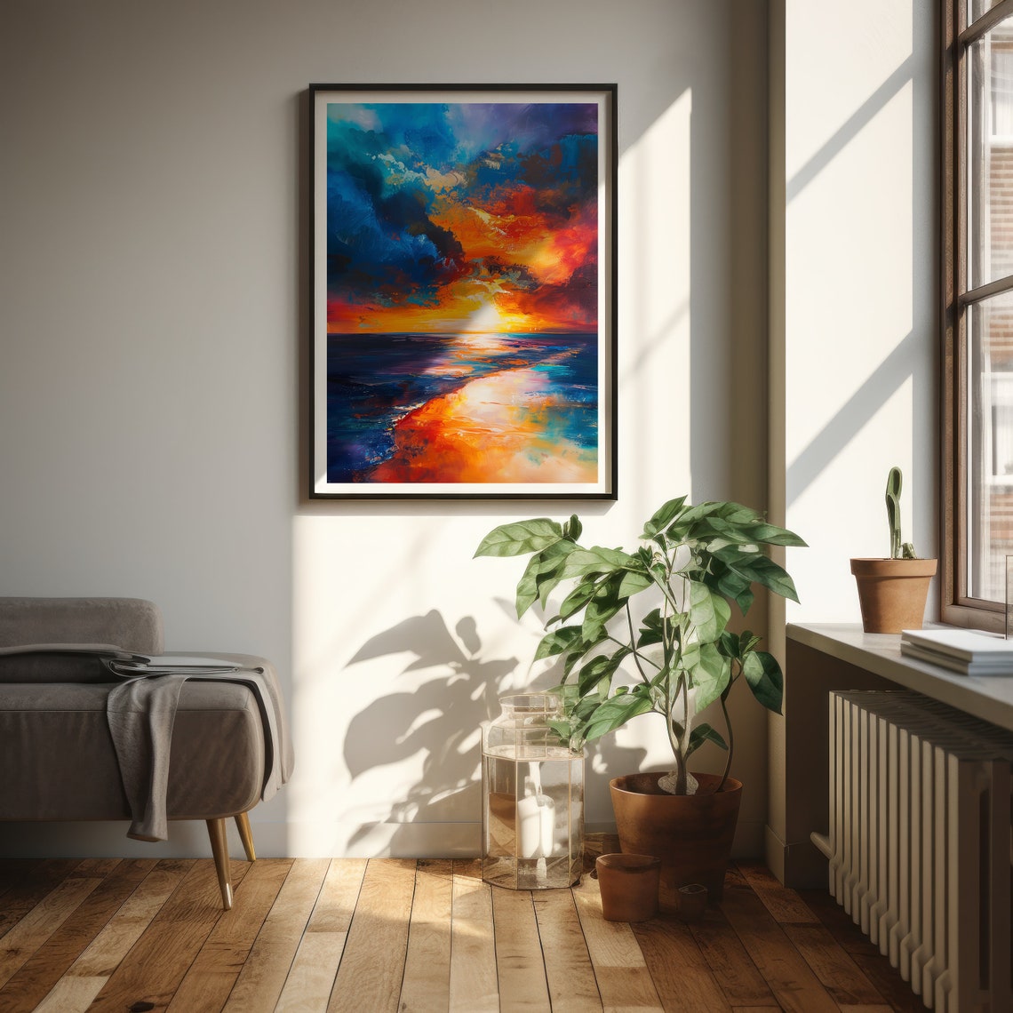 Blazing Sunset Over the Ocean Dramatic Abstract Seascape Poster - Image 3