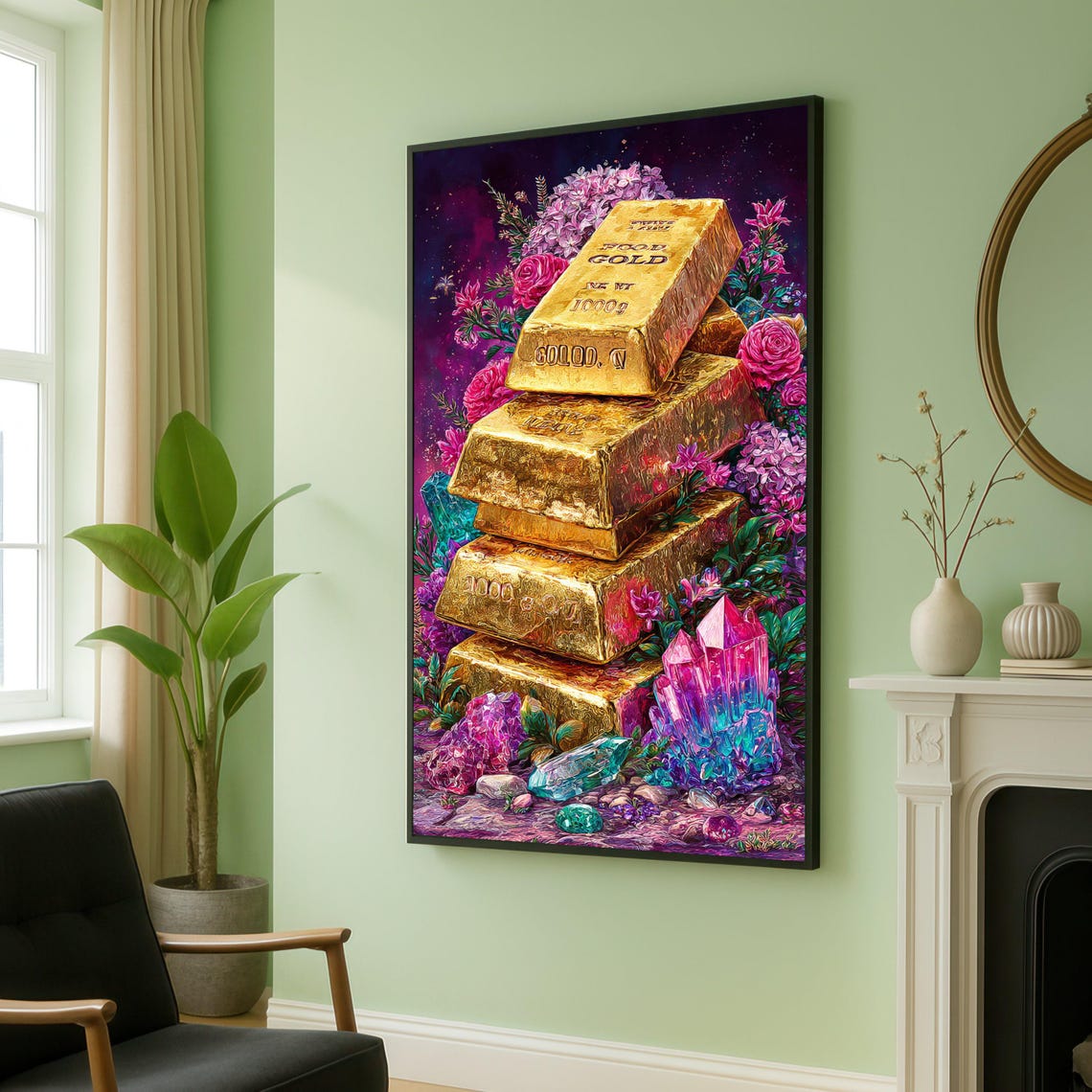 Luxury Gold Bars With Crystals And Flowers Opulent Wealth Poster