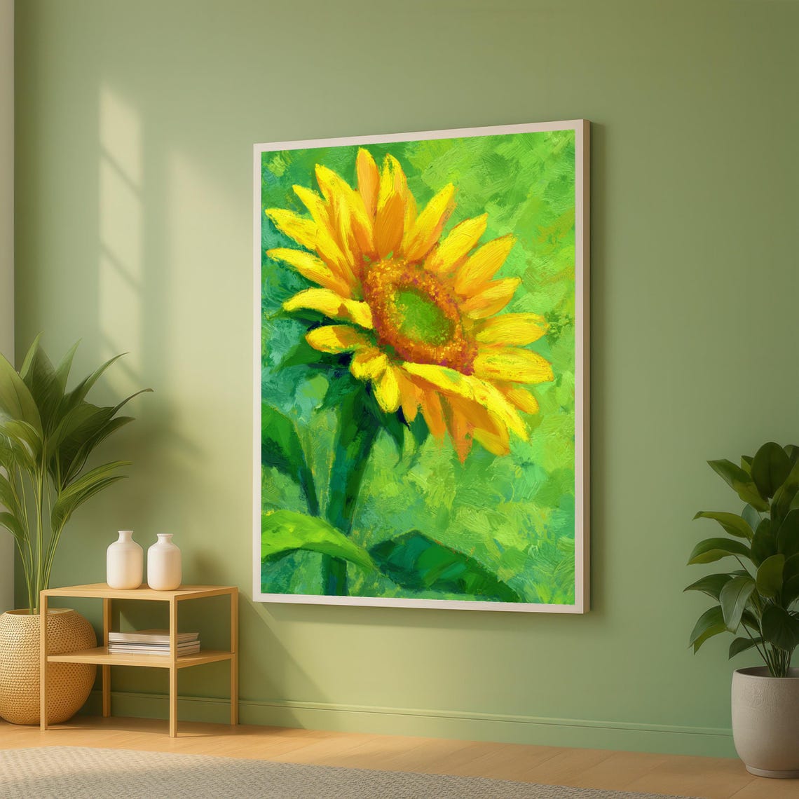 Bright Yellow Sunflower Bloom Botanical Impressionist Wall Art