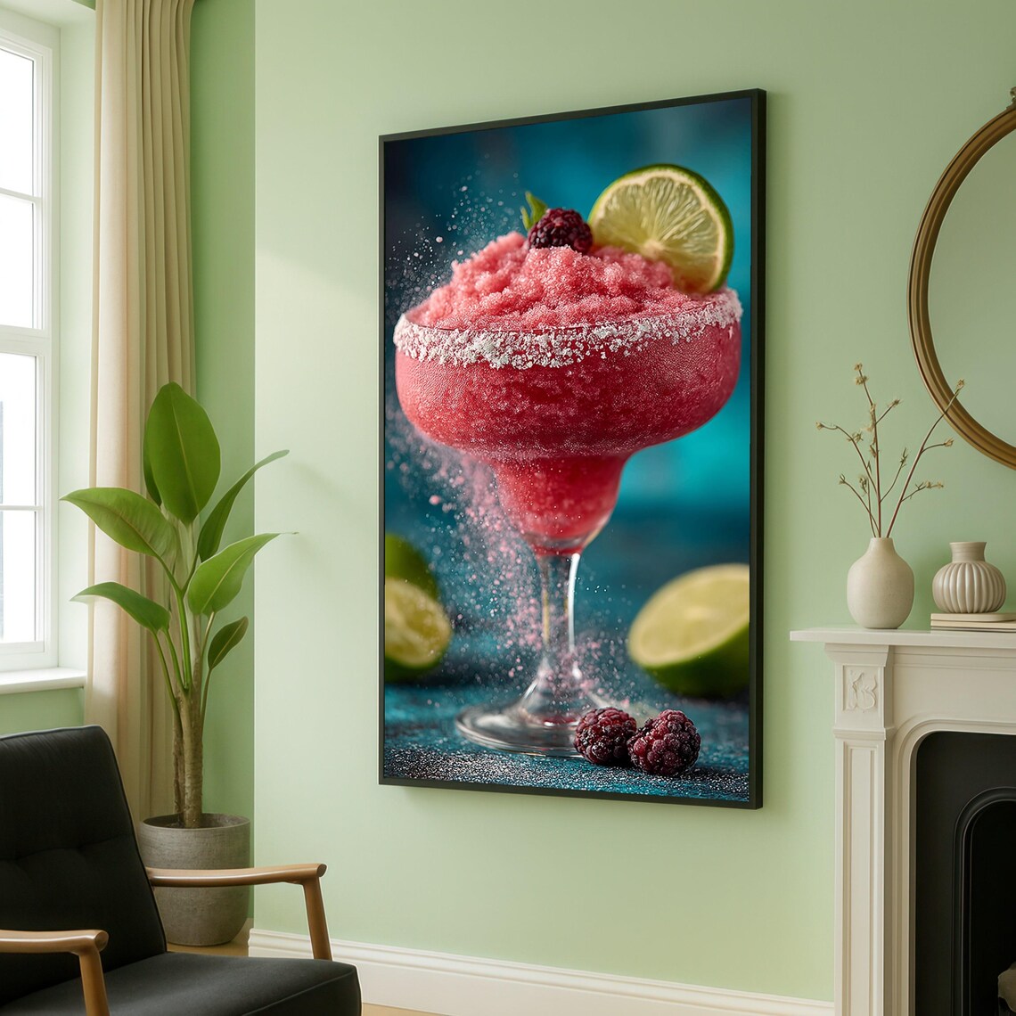 Frozen Raspberry Margarita Cocktail Lime Berry Drink Photography Poster
