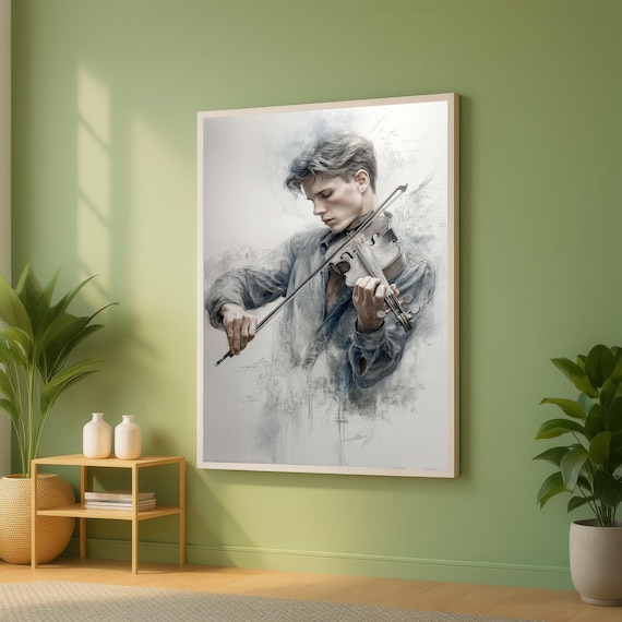 Young Violinist Portrait Watercolor Style Musical Art Poster