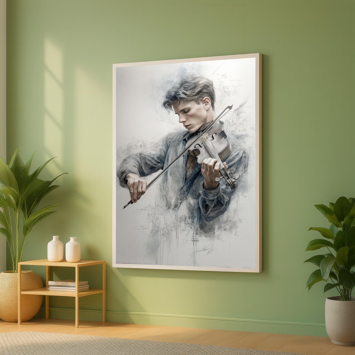 Young Violinist Portrait Watercolor Style Musical Art Poster