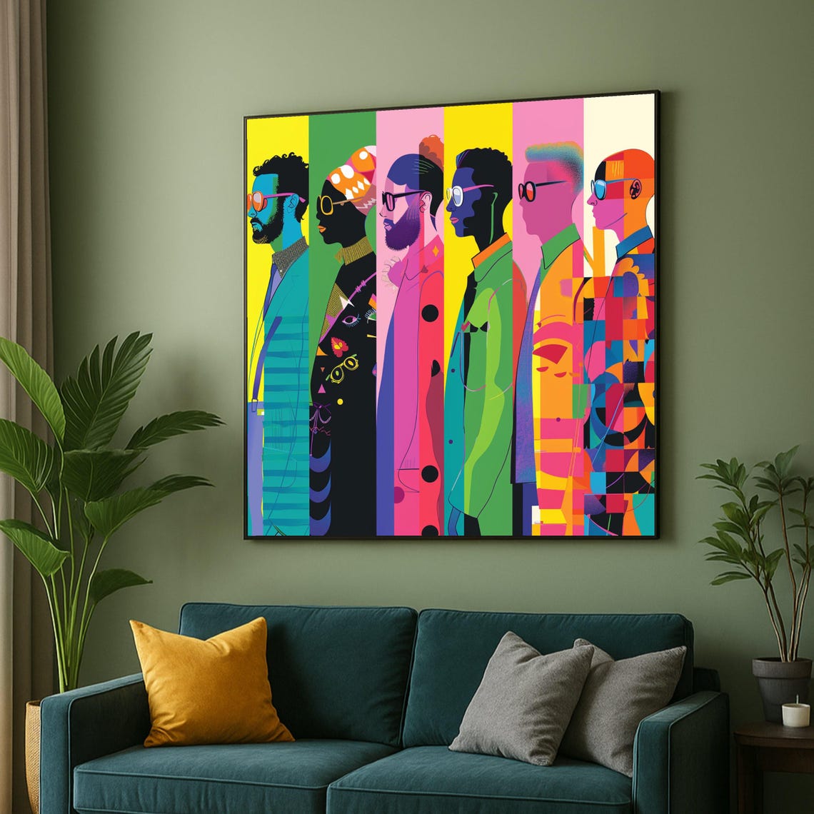 Colorful Abstract Portraits Poster Multicultural People Modern Pop Art
