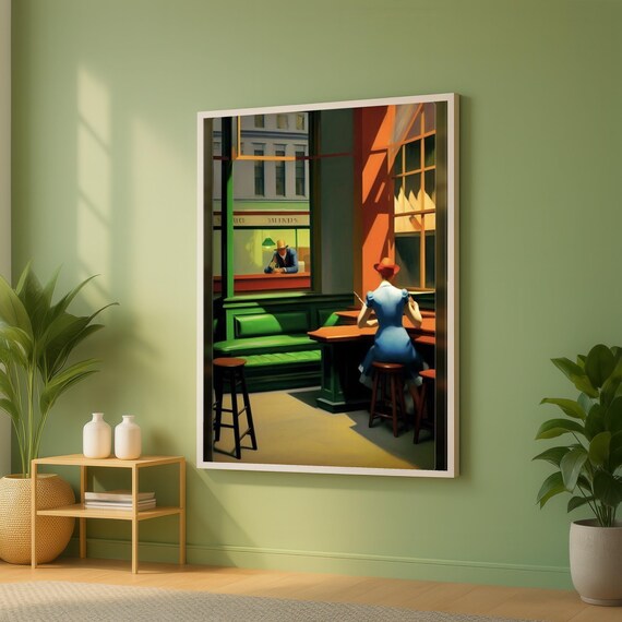Edward Hopper Quiet Cafe Moment Canvas Retro Interior Wall Art Woman And Man Scene Vintage Home Decoration Atmospheric Print