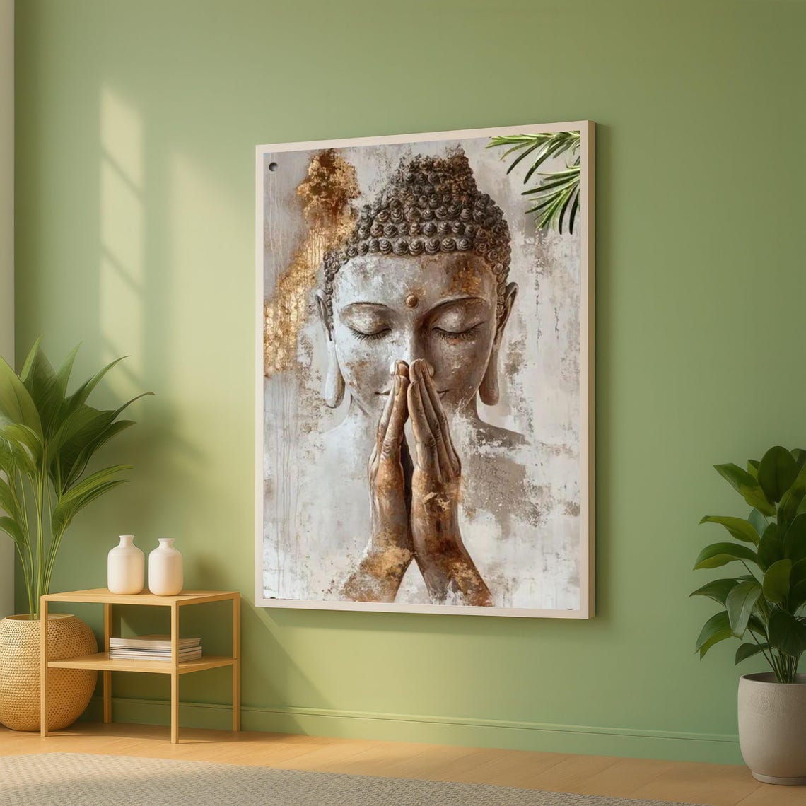 Praying Buddha Gold Grey Spiritual Zen Meditation Art Poster