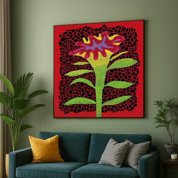 Bold Floral Canvas Wall Art By Yayoi Kusama Abstract Flower Design Contemporary Botanical Vibrant Home Decor Modern Print
