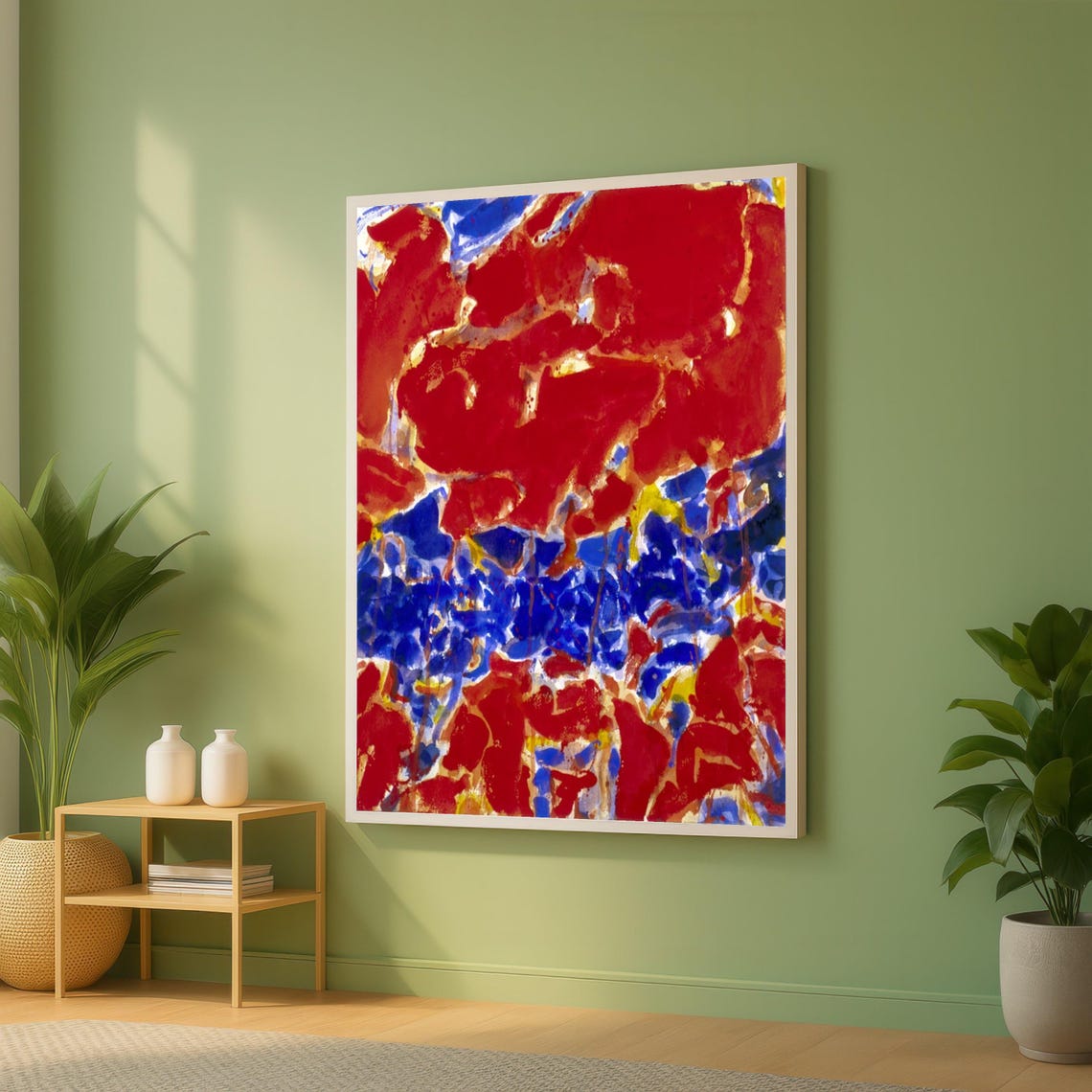 Bold Red Blue Abstract Expressionist Fluid Swirl Painting Poster