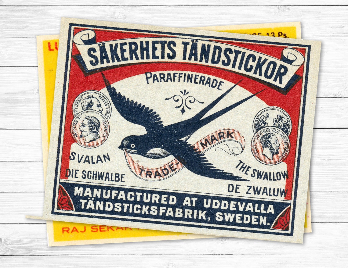 Svalan The Swallow Vintage Swedish Matchbox Label Red Wall Art - Image 3