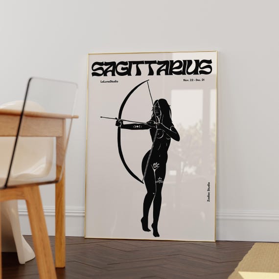 Black Retro Sagittarius Wall Art Posterprintable Artminimalist Cool Astrology Artsagittarius Poster Downloadzodiac