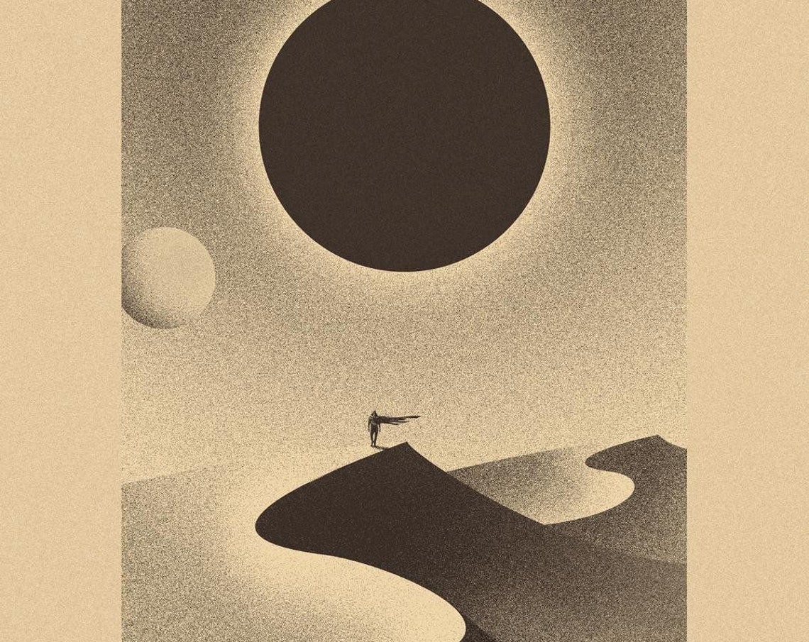 Dune Inspired Desert Twin Moons Sepia Vintage Sci Fi Art Poster