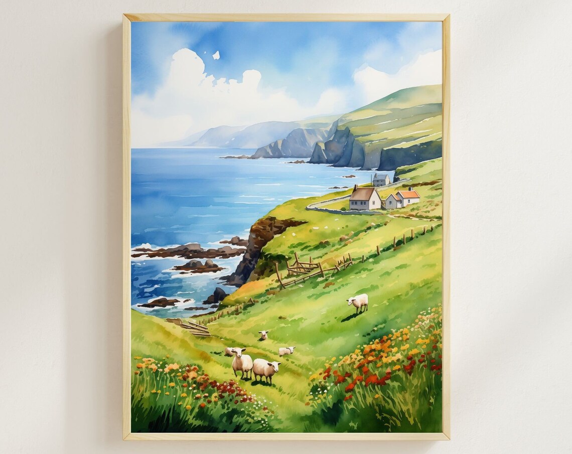 Dingle Peninsula Watercolor Travel Poster, Ireland