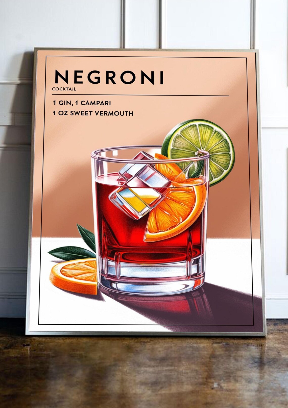 Negroni Cocktail Recipe Art Print, Modern Style - Image 4