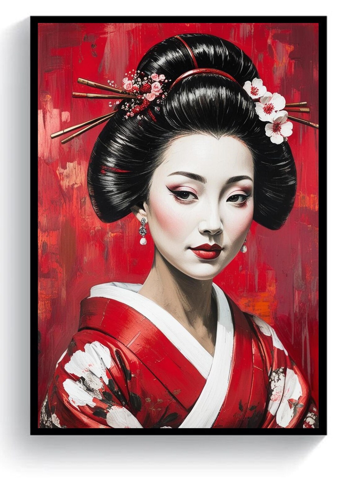 Geisha Women Japanese Kimono Portrait, Art Print - Image 3