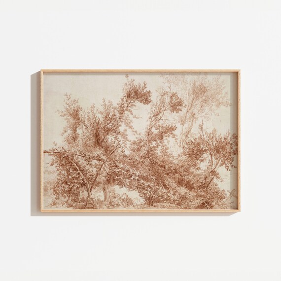 Vintage Warm Toned Landscape Art Print, French Rustic