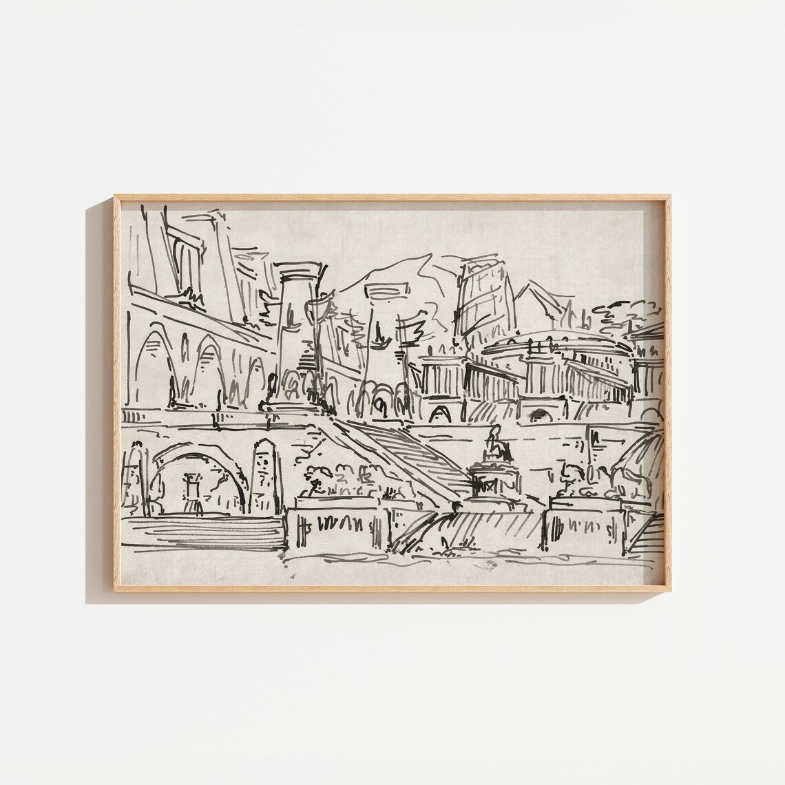 Vintage Black Ink Abstract City Landscape Art Print