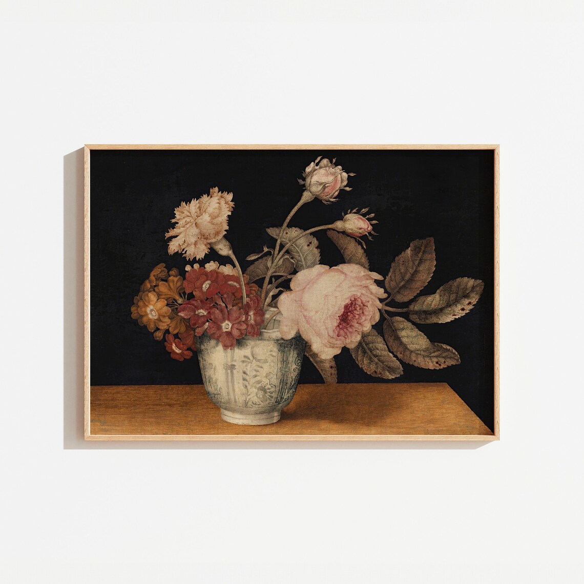 Vintage Moody Floral Still Life Vase Dark Background Oil Wall Art