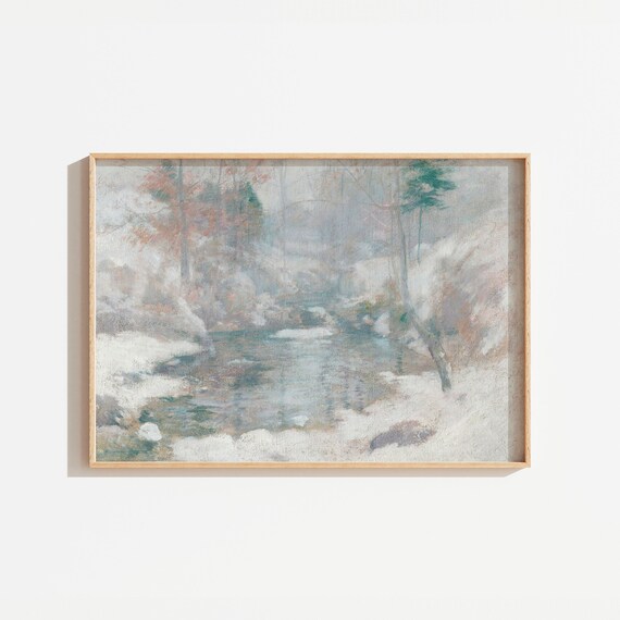 Wintery Landscape Watercolor Forest River Art Print