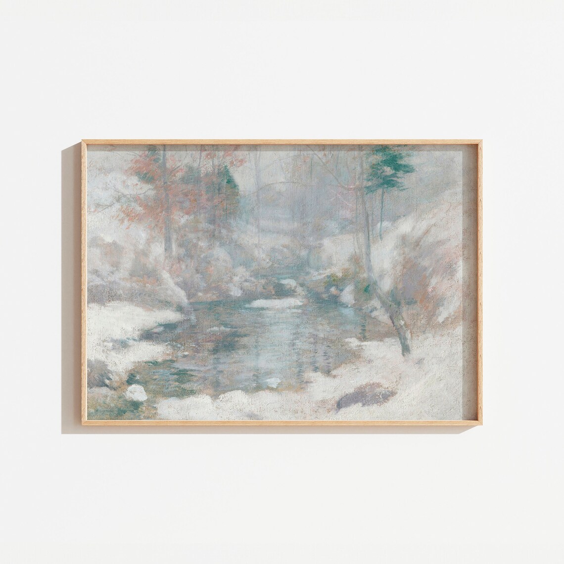 Wintery Landscape Watercolor Forest River Art Print