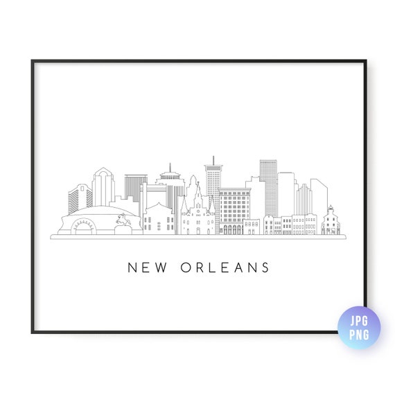 New Orleans Skyline Print City Line Art Instant Wall Artdigital Downloaddownloadable Artjpgpng