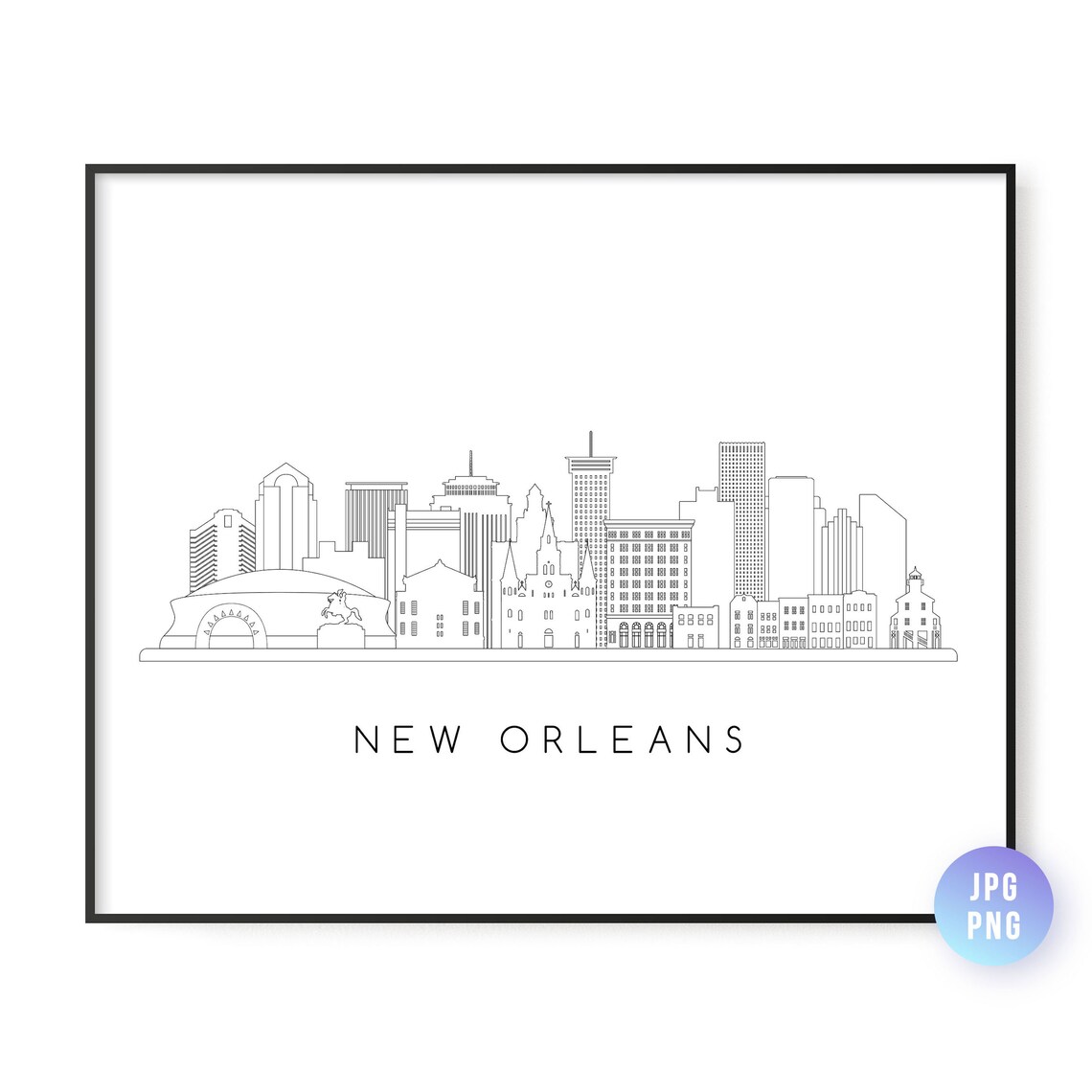 New Orleans Louisiana Minimalist Skyline Line Drawing Poster