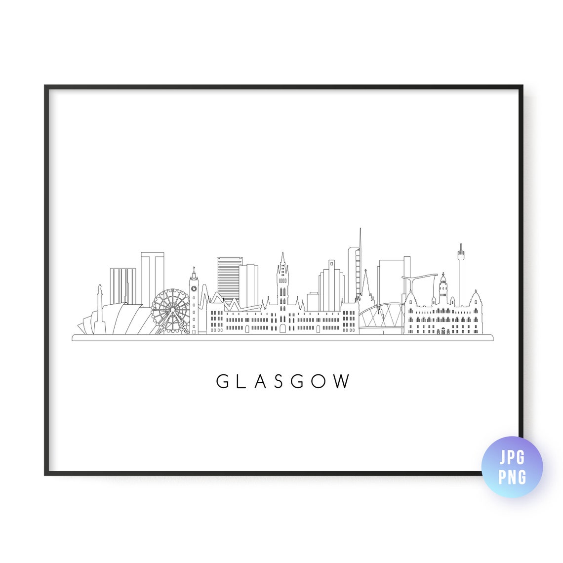 Glasgow Scotland Skyline Minimalist Line Art Cityscape Poster