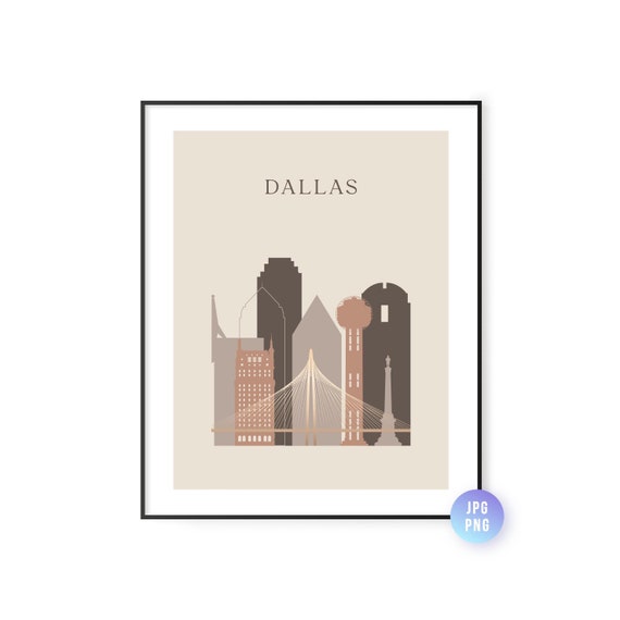 Dallas Skyline Print Boho Style Texas Art Travel Artwork Modern City Jpg Png