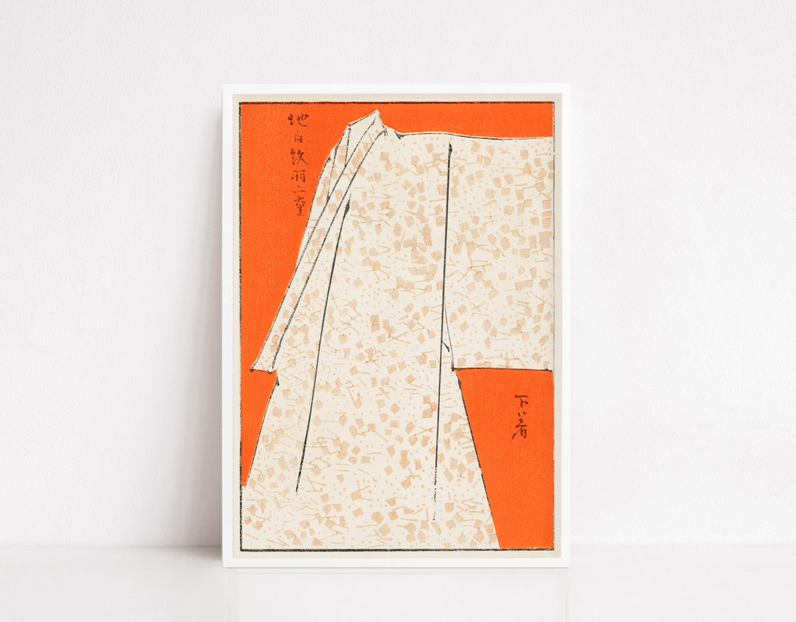 Watanabe Seitei White Kimono Orange Vintage Japanese Robe Poster