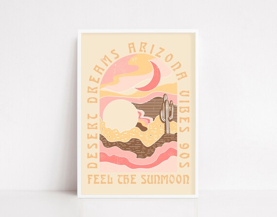 Arizona Desert Poster Arizona Print Travel Poster Desert Print Desert Wall Art Boho Sun And Moon Poster