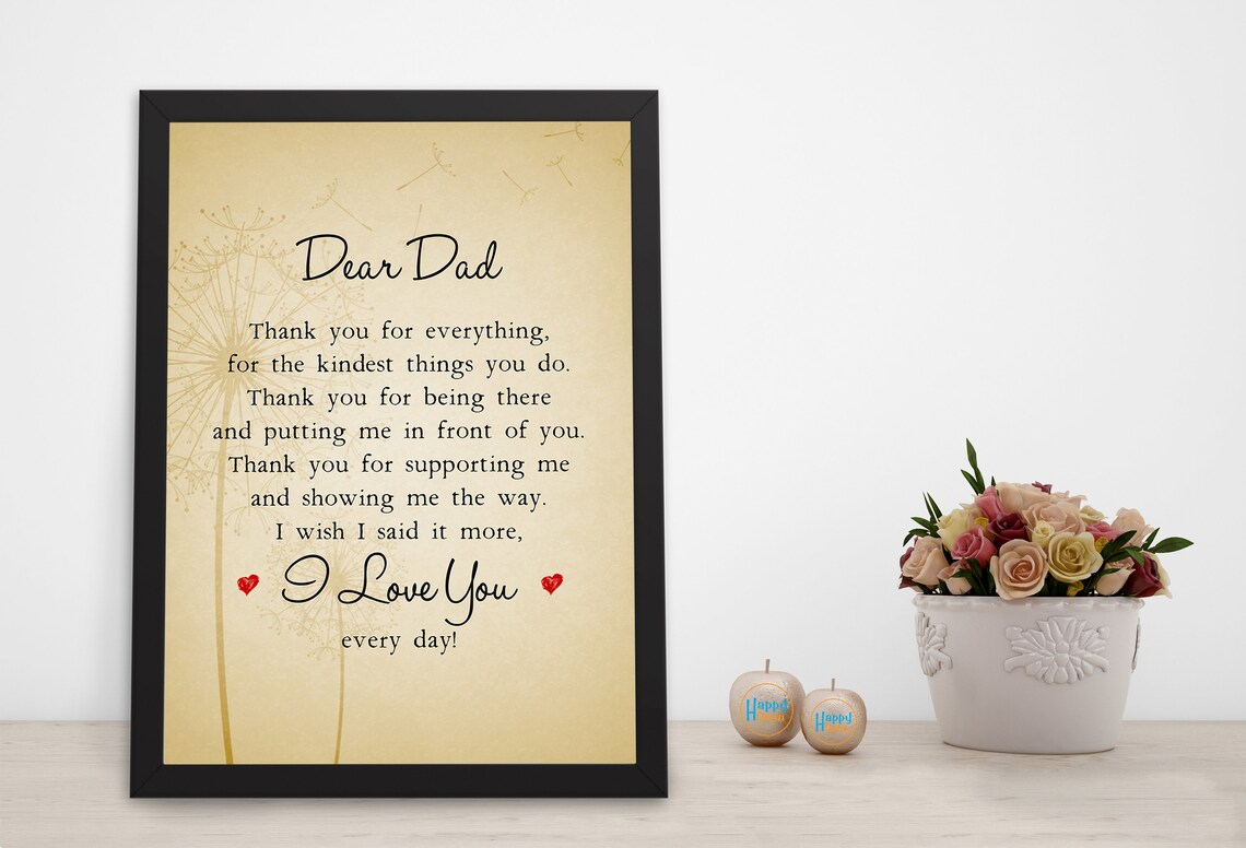 Dear Dad Thank You Poem Letter I Love You Every Day Typography Print