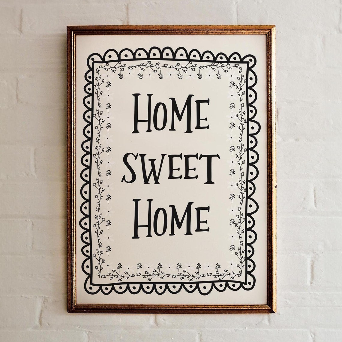 Home Sweet Home Whimsical Black Botanical Border Entryway Wall Art - Image 2