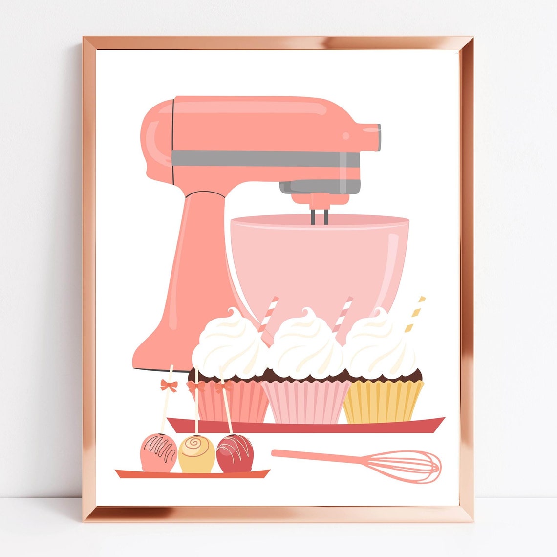 Coral Stand Mixer Cupcakes and Cake Pops Kitchen Baking Decor Poster - Image 2