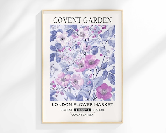 Covent Garden London Flower Market Purple Floral Botanical Art Poster