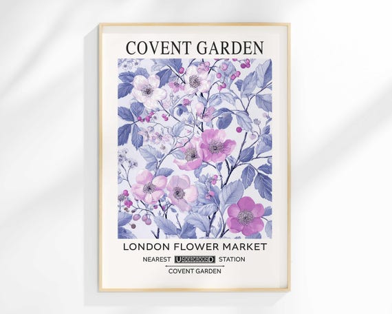 William Morris Style Flower Market Print Purple Floral Botanical Art