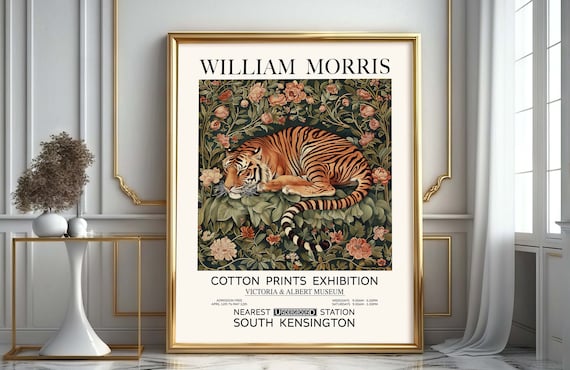 William Morris Sleeping Tiger Print Vintage Textile Art Poster