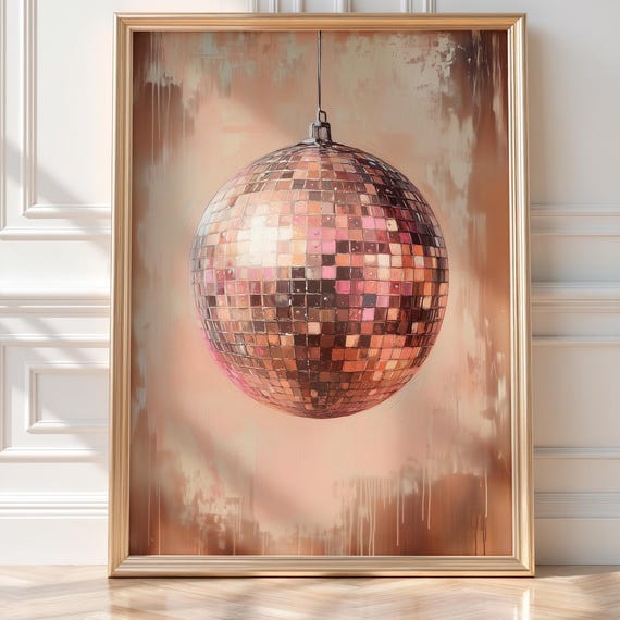 Gold Disco Ball Glam Shine Print Retro Party Vibe Wall Art Instant Home Decor