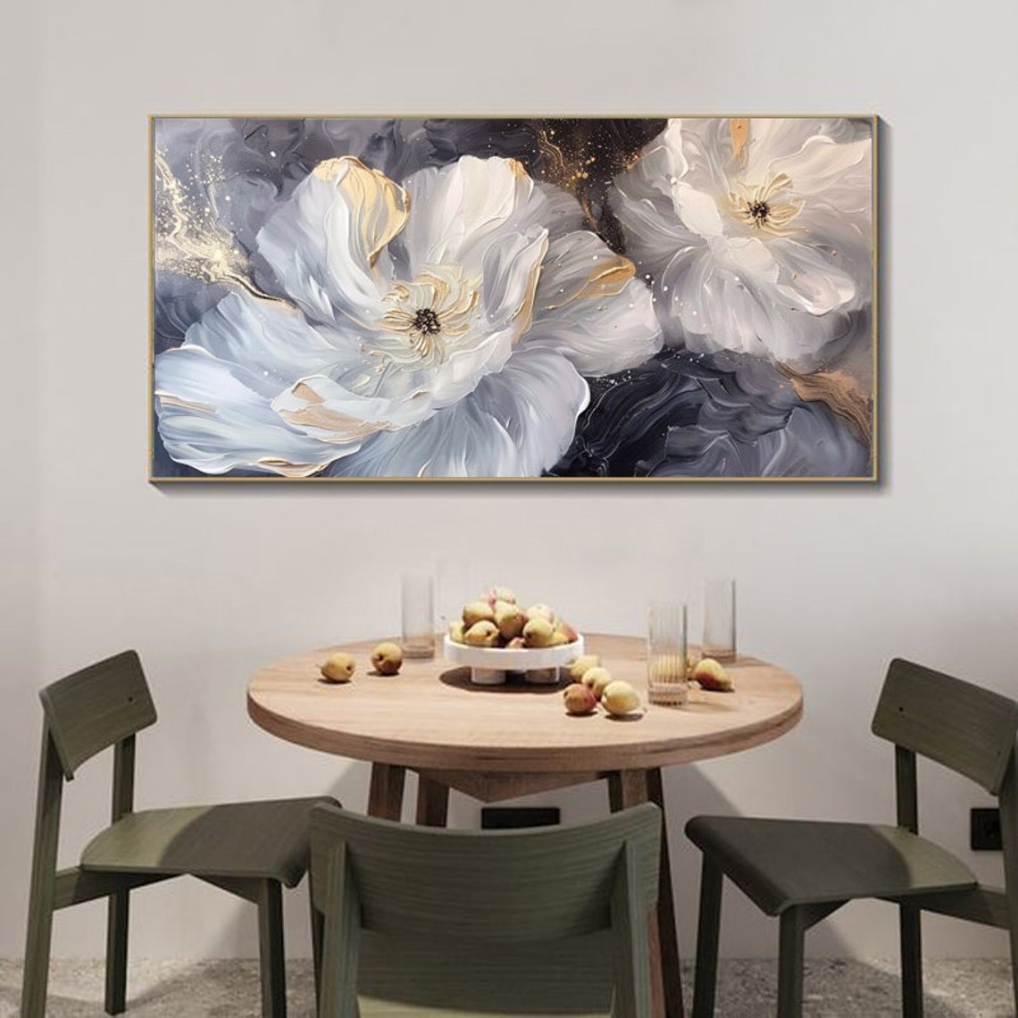 Oversized White Peony Blossoms With Gold Petals Floral Poster - Image 2