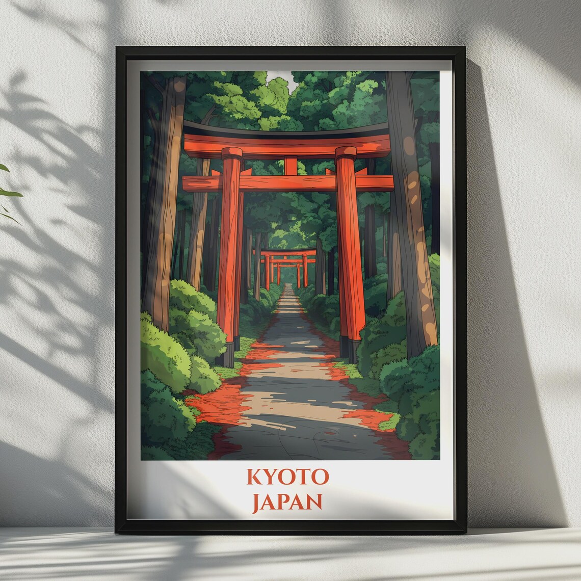 Kyoto Japan Vermilion Torii Gates Path Shrine Forest Travel Poster