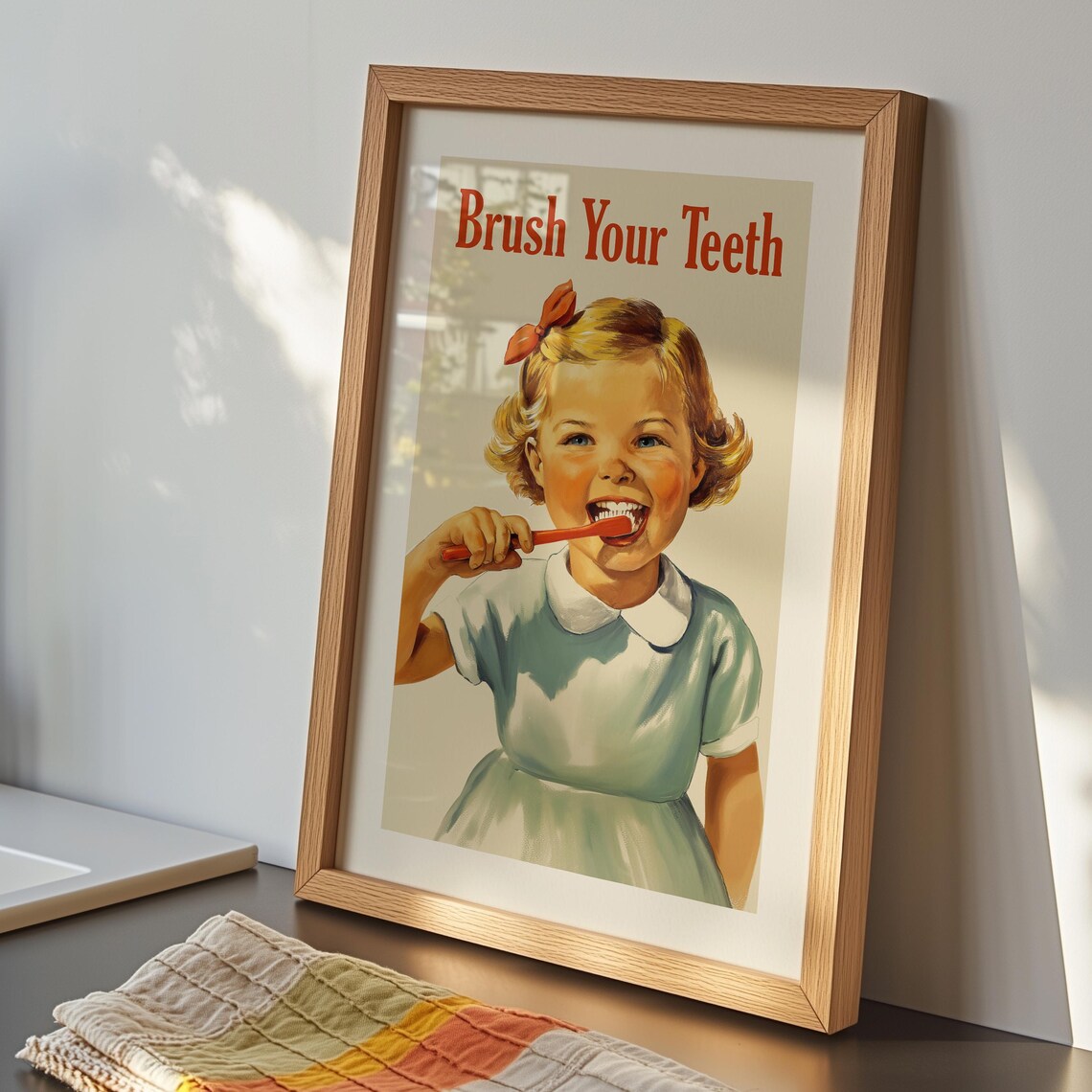 Brush Your Teeth Educational Poster, Kids Bathroom Decor