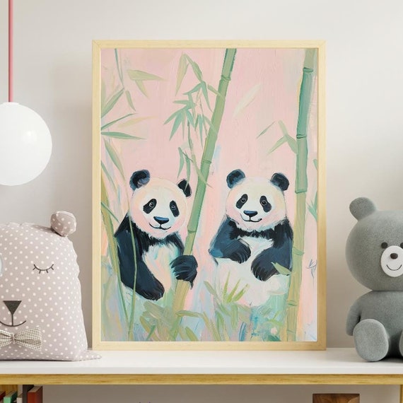Panda Wall Art Cute Bamboo Forest Whimsical Animal For Nursery Kids Room Or Cozy Home Decor